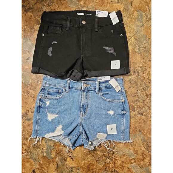 Lot of 2 NWT Old Navy Boyfriend Cutoff Cuffed Shorts SZ 2 Denim Distressed (A225 - Picture 6 of 10